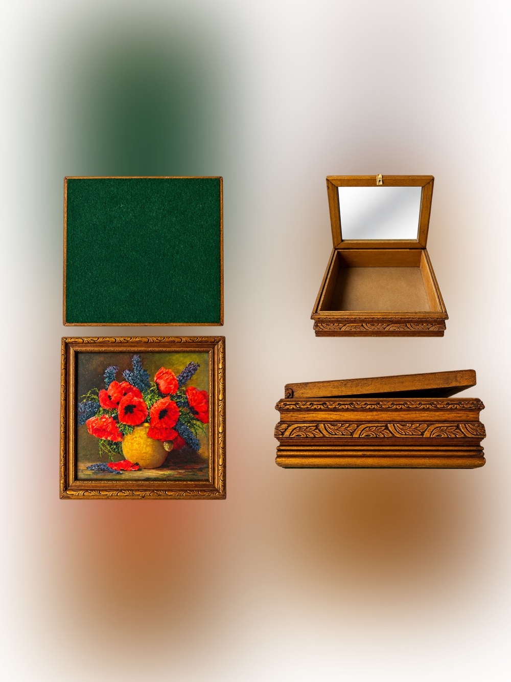 Vintage Decorative Wood Picture Frame Box with Intricate Carved Detail - Brown